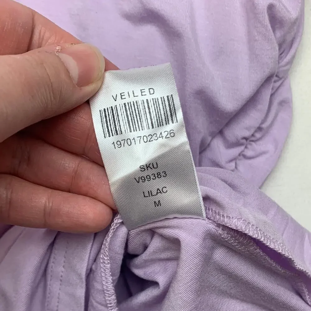 Veiled size medium long sleeve lavender conservative shirt lined ruched tunic
